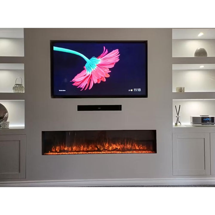 Borderless Single Sided Full Glass Media Wall Electric Fire Insert-Twilight Fires