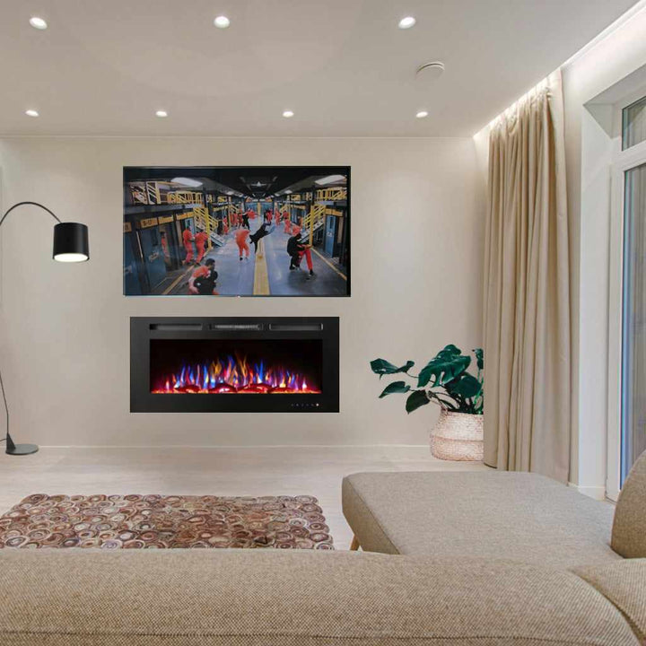 Smart WiFi Media Wall Fire 50 Inch | Modern Electric Fireplace with 3D Flame & Alexa Control-Twilight Fires